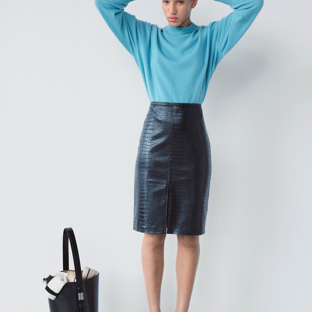 J Crew Croc-Embossed Midi Pencil Skirt